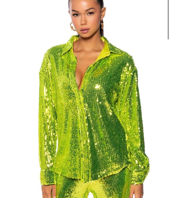 Anthropologie Tops - New Sophie Rue lime green sequin long sleeve shirt sz small S
